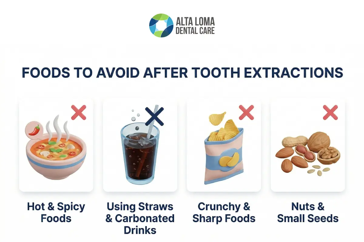 Illustration of Foods to Avoid after Extractions