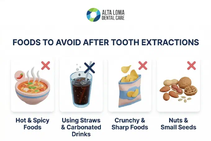 Illustration of Foods to Avoid after Extractions