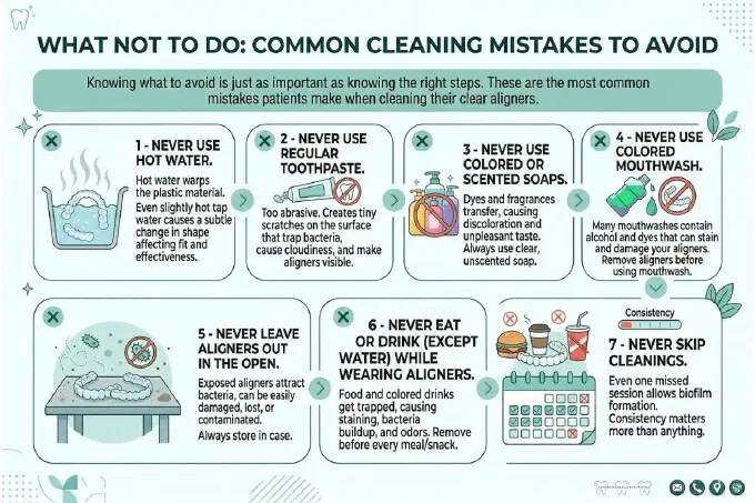 Illustration of Common Mistake in Cleaning Clear Aligner