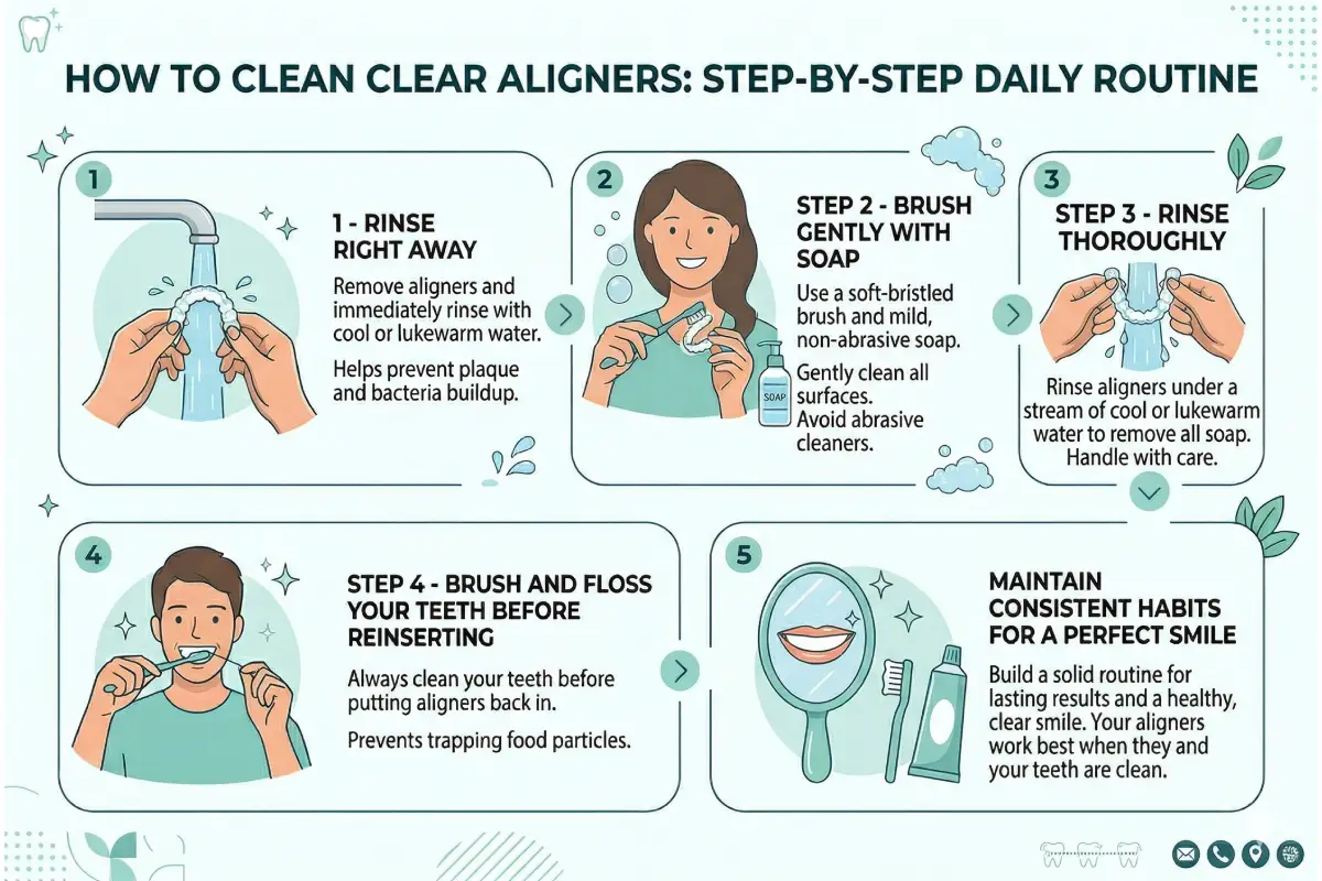 Illustration on How to clean clear aligners