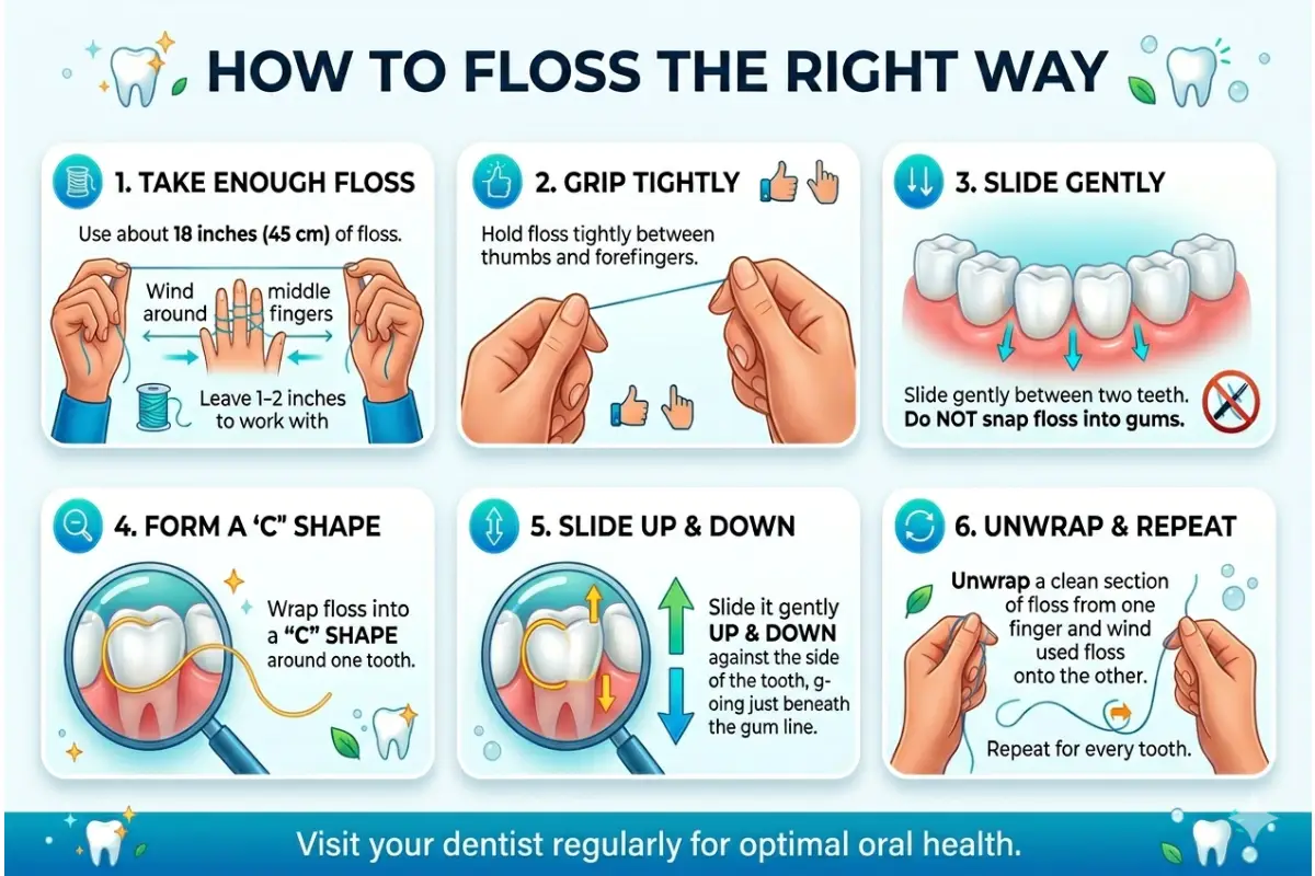 Illustration on how to floss properly