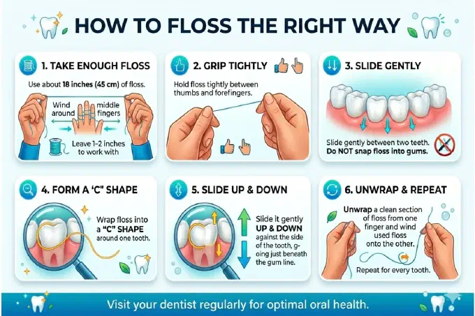 Illustration on how to floss properly